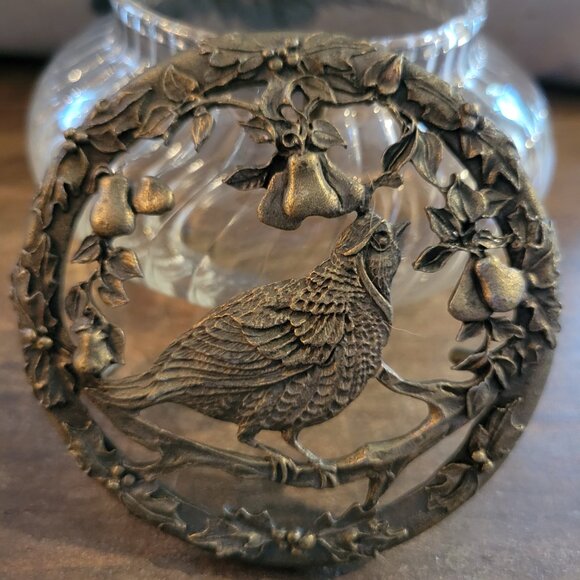 Rawcliffe Pewter Partridge In A Pear Tree Glass Potpourri Jar, 1993, U.S.A. - Picture 4 of 8